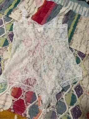 Vintage Donna Richard for Gilligan & O’Malley White Lace Lingerie Bodysuit 70s